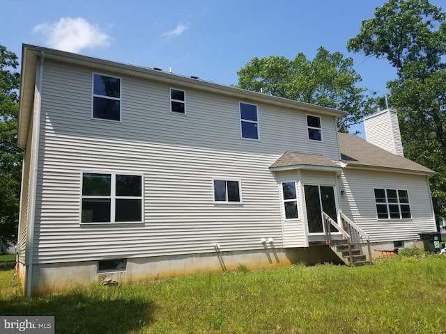 5 Sameera Ct, New Egypt, NJ 08533 - rear view of property with entry steps, a chimney, and roof with shingles