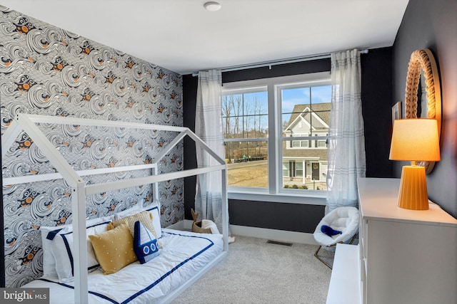 Deer Park Rd, Reisterstown, MD 21136 - carpeted bedroom featuring wallpapered walls and baseboards