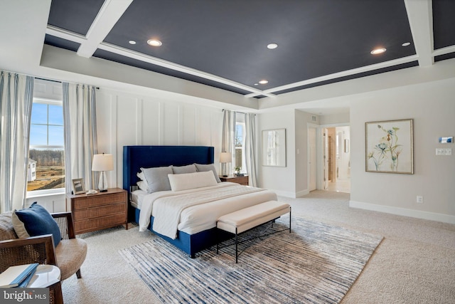 Deer Park Rd, Reisterstown, MD 21136 - bedroom featuring light colored carpet, multiple windows, recessed lighting, baseboards, and beam ceiling