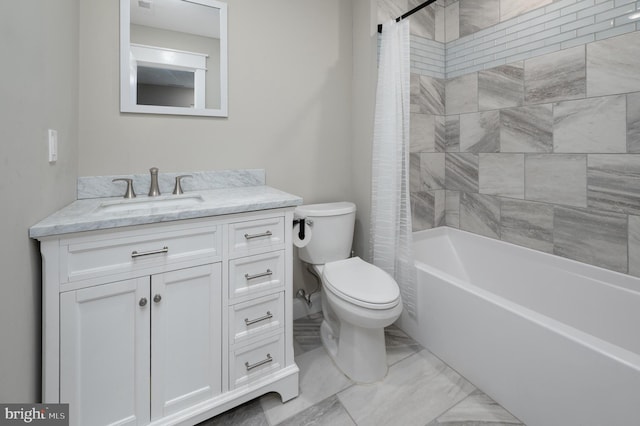 57 Jarvis St, Pemberton, NJ 08068 - full bathroom featuring toilet, vanity, shower / bath combination with curtain, and marble finish floors