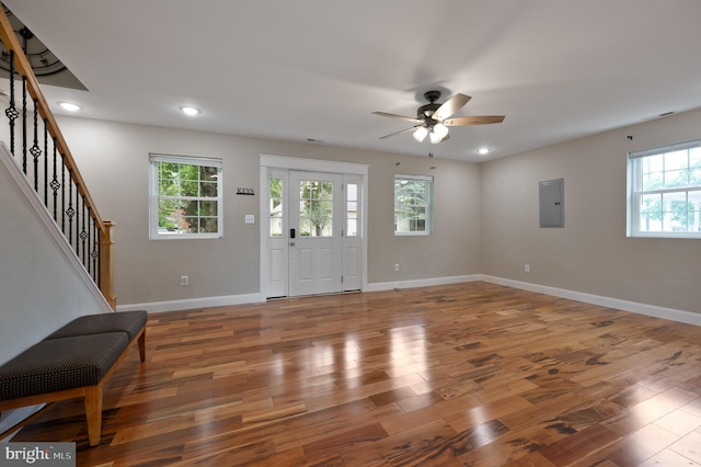 57 Jarvis St, Pemberton, NJ 08068 - entryway featuring electric panel, plenty of natural light, wood finished floors, ceiling fan, and recessed lighting