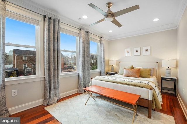 1917 H St NE, Washington, DC 20002 - bedroom with baseboards, ornamental molding, wood finished floors, recessed lighting, and ceiling fan
