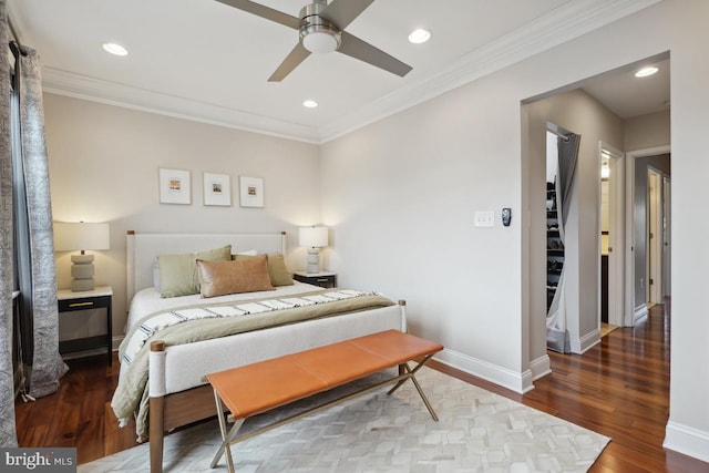 1917 H St NE, Washington, DC 20002 - bedroom featuring wood finished floors, baseboards, ornamental molding, recessed lighting, and a ceiling fan