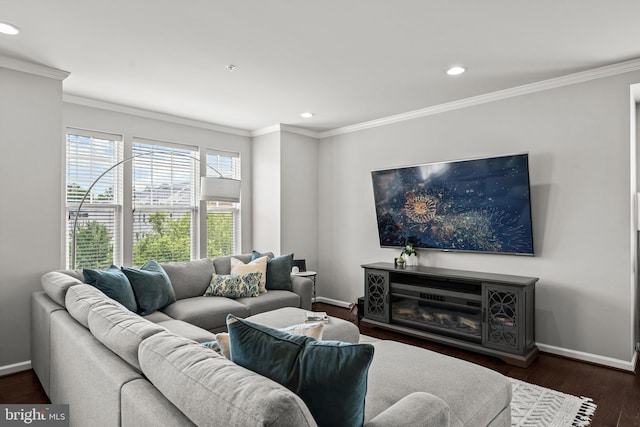 7444 Saint Margarets Blvd Unit A, Hanover, MD 21076 - living area featuring recessed lighting, ornamental molding, and dark wood-type flooring