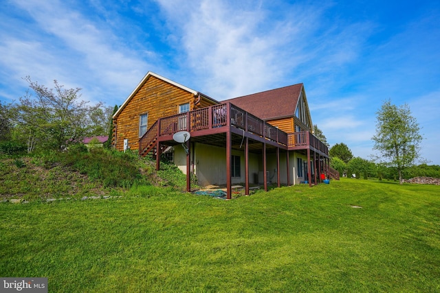 7600 Pohopoco Dr, Kunkletown, PA 18058 - rear view of property featuring a wooden deck, a yard, stairway, and log exterior