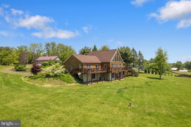 7600 Pohopoco Dr, Kunkletown, PA 18058 - back of house with stairs, a wooden deck, and a yard
