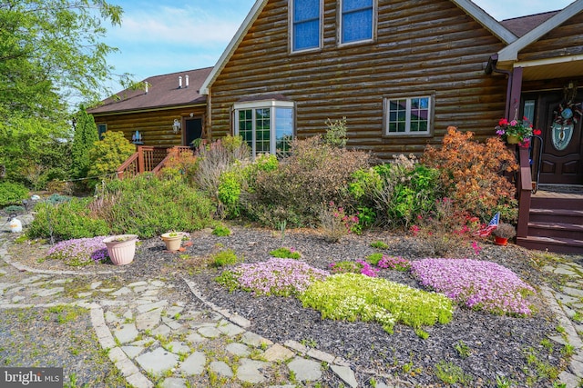 7600 Pohopoco Dr, Kunkletown, PA 18058 - back of house with log siding and a shingled roof