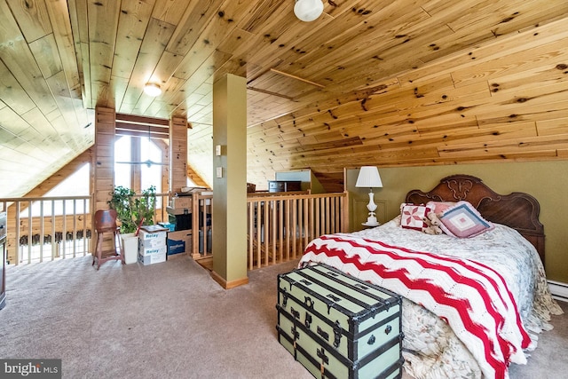 7600 Pohopoco Dr, Kunkletown, PA 18058 - bedroom with wooden ceiling, lofted ceiling, carpet floors, and wood walls