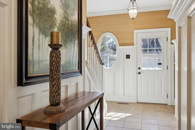 845 Colony Ct, Bryn Mawr, PA 19010 - entryway featuring stairs, light tile patterned floors, and crown molding