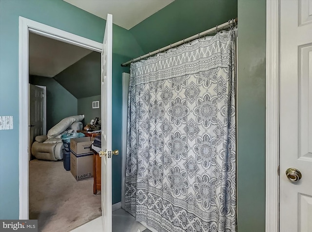 25 Domenick Dr, York, PA 17402 - bathroom with lofted ceiling and a shower with curtain