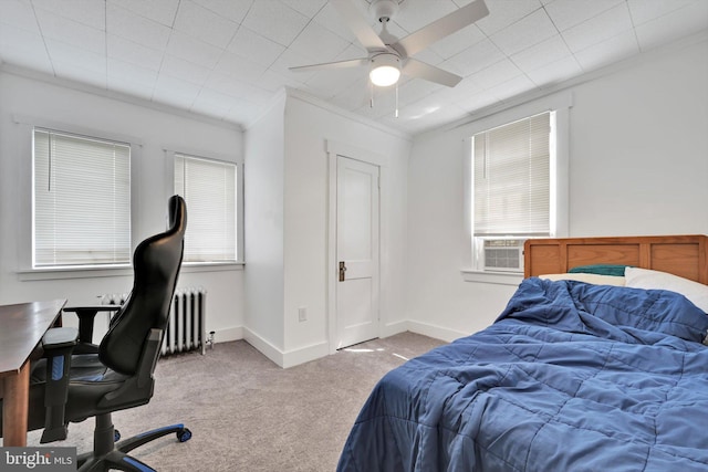 1622 Delaware Ave, Wyomissing, PA 19610 - carpeted bedroom with radiator, an office area, a ceiling fan, ornamental molding, and cooling unit