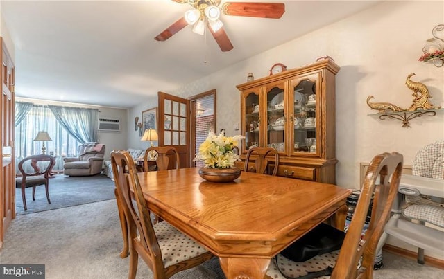3324 Golf Course Rd, Allentown, PA 18104 - dining area featuring light carpet, a ceiling fan, and a wall mounted AC