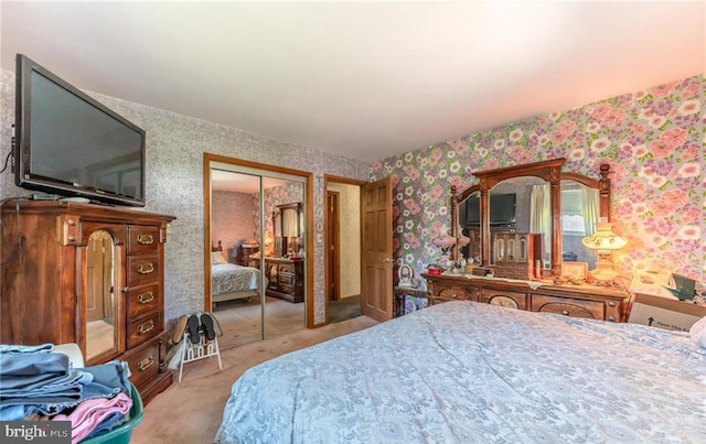 3324 Golf Course Rd, Allentown, PA 18104 - bedroom with wallpapered walls, light carpet, and a closet
