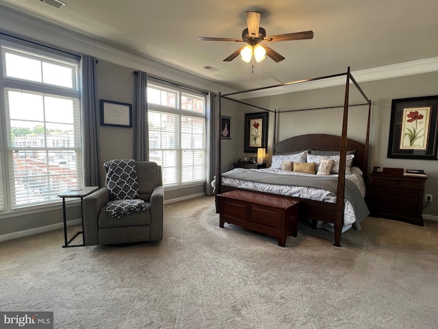 13755 Tides St, Woodbridge, VA 22191 - bedroom with crown molding, carpet, multiple windows, and a ceiling fan