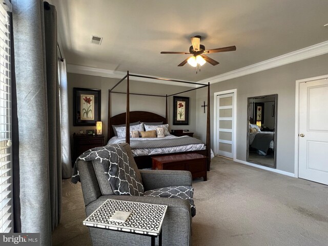 13755 Tides St, Woodbridge, VA 22191 - carpeted bedroom with ornamental molding and ceiling fan