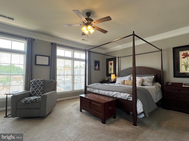 13755 Tides St, Woodbridge, VA 22191 - carpeted bedroom featuring crown molding, multiple windows, and ceiling fan
