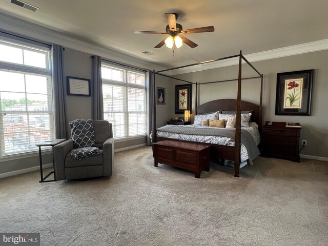13755 Tides St, Woodbridge, VA 22191 - carpeted bedroom featuring crown molding, multiple windows, and a ceiling fan