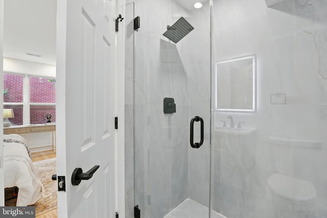 2127 12th Pl NW, Washington, DC 20009 - bathroom with a marble finish shower and connected bathroom