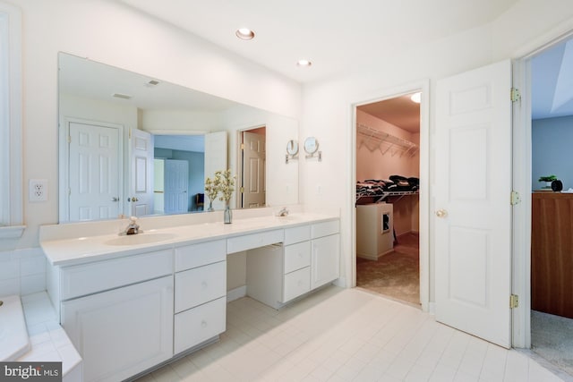 213 Casper Way, Middletown, DE 19709 - full bath featuring double vanity, tile patterned floors, a spacious closet, and recessed lighting
