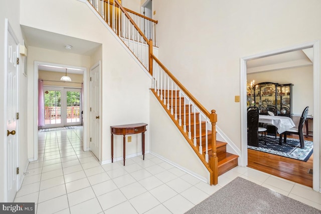 2363 Ashford Dr, Waldorf, MD 20603 - stairs with tile patterned flooring and french doors
