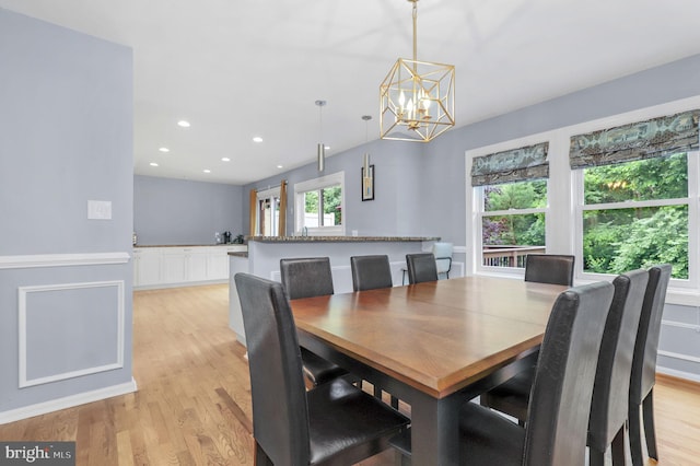 6430 Wishbone Ter, Cabin John, MD 20818 - dining room featuring light wood-style floors, a chandelier, and recessed lighting