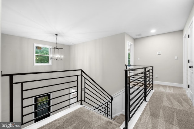 2725 S Sunset Ave, Williamstown, NJ 08094 - staircase featuring a chandelier, carpet floors, and recessed lighting