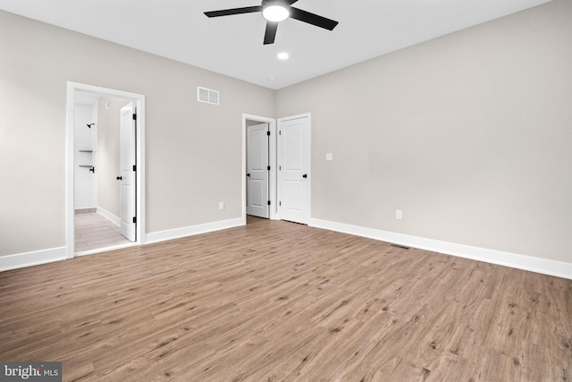 2725 S Sunset Ave, Williamstown, NJ 08094 - unfurnished bedroom with light wood-type flooring, recessed lighting, ceiling fan, and connected bathroom
