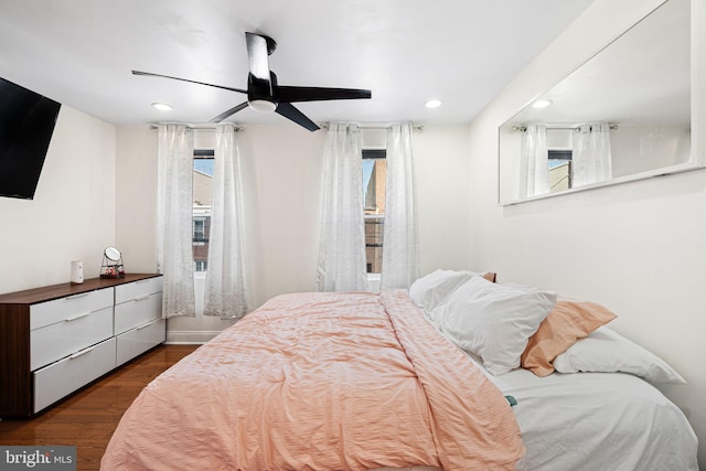 1228 S 22nd St, Philadelphia, PA 19146 - bedroom featuring dark wood-style flooring, recessed lighting, and ceiling fan