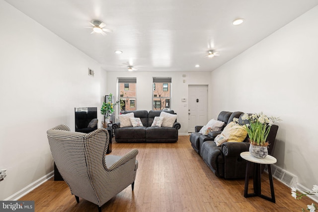 1228 S 22nd St, Philadelphia, PA 19146 - living room with ceiling fan, wood finished floors, and recessed lighting