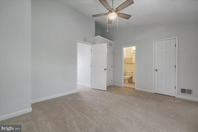 2222 Commissary Cir Unit 198, Odenton, MD 21113 - unfurnished bedroom featuring lofted ceiling, carpet, ensuite bathroom, and ceiling fan