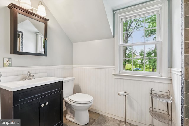 515 Marks Rd, Oreland, PA 19075 - bathroom featuring wainscoting, vanity, and lofted ceiling