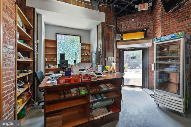 1720 1st St NW, Washington, DC 20001 - home office with beverage cooler, brick wall, and a high ceiling
