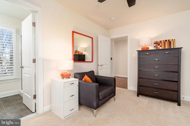 6139 Sligo Mill Rd NE, Washington, DC 20011 - sitting room with light colored carpet, ceiling fan, and baseboards