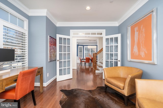 6139 Sligo Mill Rd NE, Washington, DC 20011 - office space featuring french doors, wood finished floors, ornamental molding, and baseboards