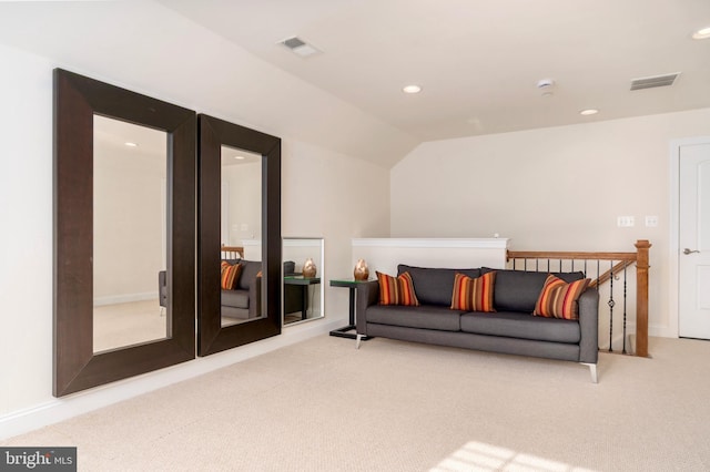 6139 Sligo Mill Rd NE, Washington, DC 20011 - carpeted living area featuring lofted ceiling, recessed lighting, and baseboards