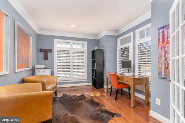 6139 Sligo Mill Rd NE, Washington, DC 20011 - office with baseboards, wood finished floors, and crown molding