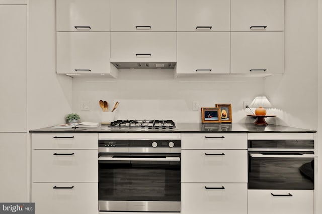 1500 Harry Thomas Way NE Unit 504, Washington, DC 20002 - kitchen with stainless steel appliances, white cabinets, dark countertops, custom range hood, and modern cabinets
