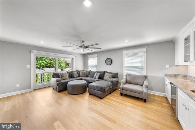 1005 Dune Dr, Avalon, NJ 08202 - living room featuring light wood finished floors, recessed lighting, and ceiling fan