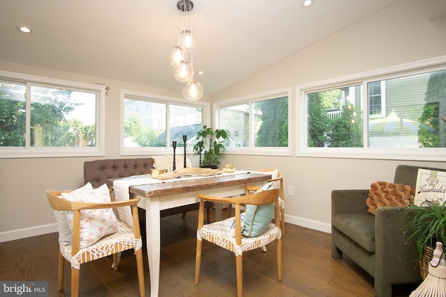 9007 Millers Island Blvd, Baltimore, MD 21219 - dining room with recessed lighting, lofted ceiling, and wood finished floors