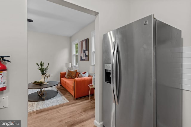 72 River St, Browns Mills, NJ 08015 - kitchen with stainless steel fridge and light wood-type flooring