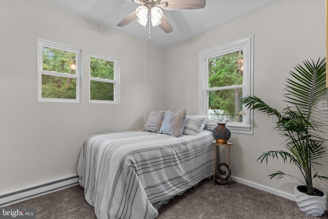 72 River St, Browns Mills, NJ 08015 - bedroom with a baseboard radiator, carpet floors, and a ceiling fan