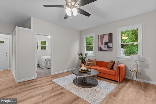 72 River St, Browns Mills, NJ 08015 - living room featuring plenty of natural light, light wood-style floors, and ceiling fan