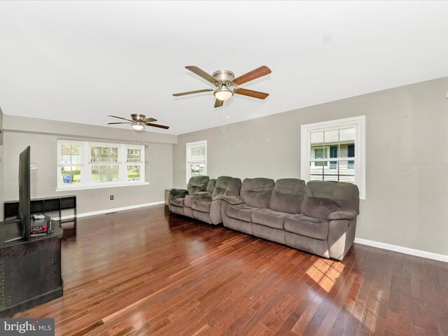 4503 Oakview Ln, Bowie, MD 20715 - living room featuring plenty of natural light, wood finished floors, and a ceiling fan