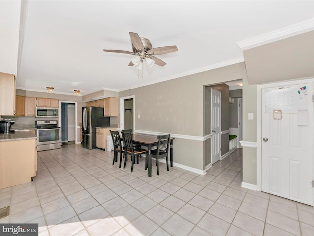 4503 Oakview Ln, Bowie, MD 20715 - dining area with ceiling fan, light tile patterned floors, and crown molding