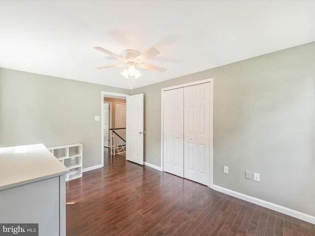 4503 Oakview Ln, Bowie, MD 20715 - unfurnished bedroom with wood finished floors, a closet, and a ceiling fan