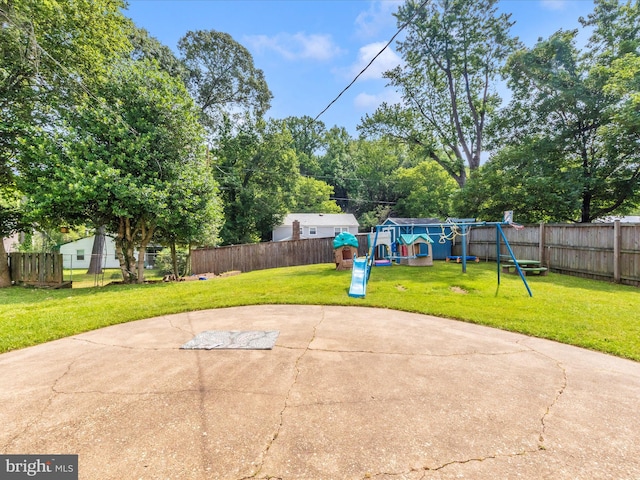 4503 Oakview Ln, Bowie, MD 20715 - fenced backyard featuring a playground and a patio area