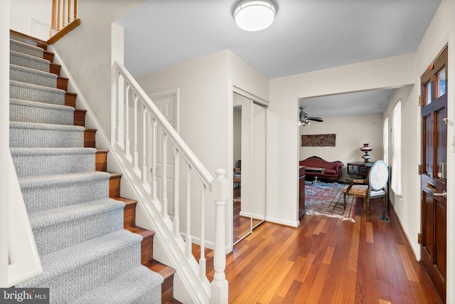 14519 Keeneland Cir, North Potomac, MD 20878 - foyer with stairway, hardwood / wood-style flooring, and a ceiling fan