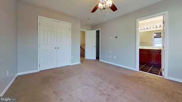 3515 Foundry Mews, Baltimore, MD 21211 - unfurnished bedroom featuring carpet flooring, a closet, ensuite bathroom, and ceiling fan