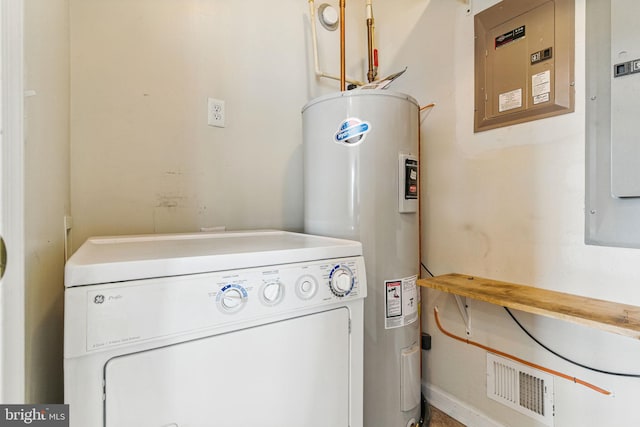 40461 Old Breton Beach Rd, Leonardtown, MD 20650 - washroom with water heater, washer / dryer, and electric panel