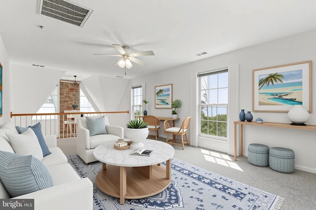 40461 Old Breton Beach Rd, Leonardtown, MD 20650 - carpeted living room featuring ceiling fan and baseboards